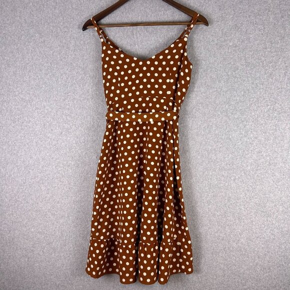 Sanctuary Dress Women 0 Brown White Polka Dot Mini Wrap Ruffle Preppy Casual NWT - Picture 12 of 12
